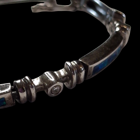 925 Sterling Silver Lab Grown Created Opal Bars 7 inch Chain Gemstone Diamond - Picture 6 of 13